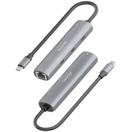 AISENS Dock USB-C a Ethernet Gigabit + Hub 3xUSB-C, Gris, 15cm